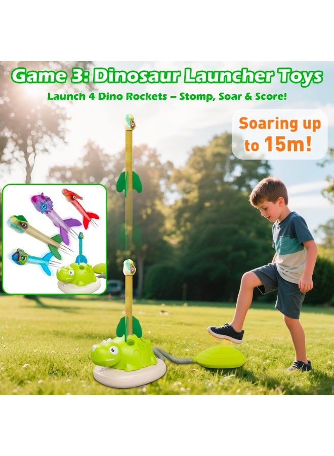 3-in-1 Dinosaur Musical Jump & Lawn Game with Remote Control | Sports Rocket Launcher & Ring Toss Toy | Outdoor Birthday Gifts for Kids 3-12 - Image 5